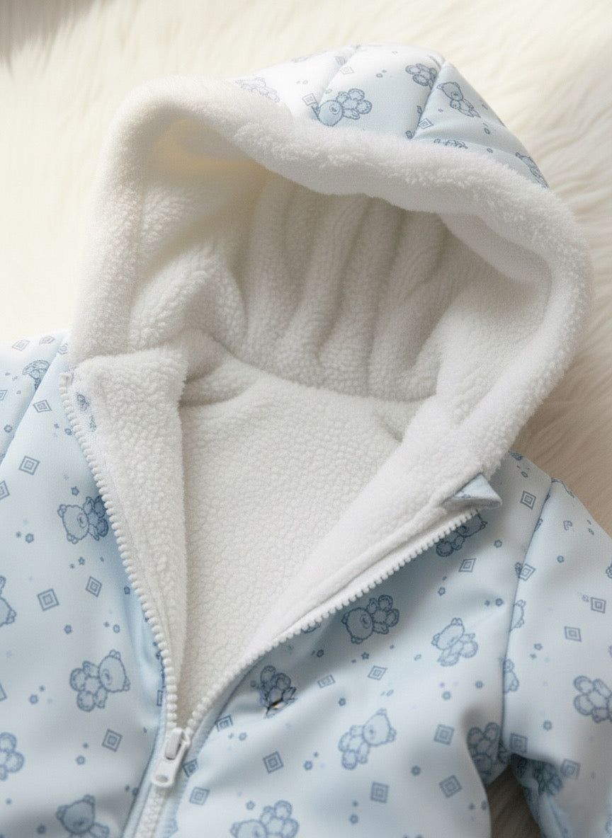 Soft Fleece-Lined Winter Baby Romper with Hood