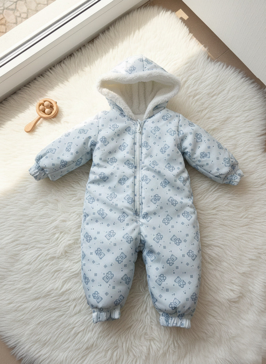 Soft Fleece-Lined Winter Baby Romper with Hood