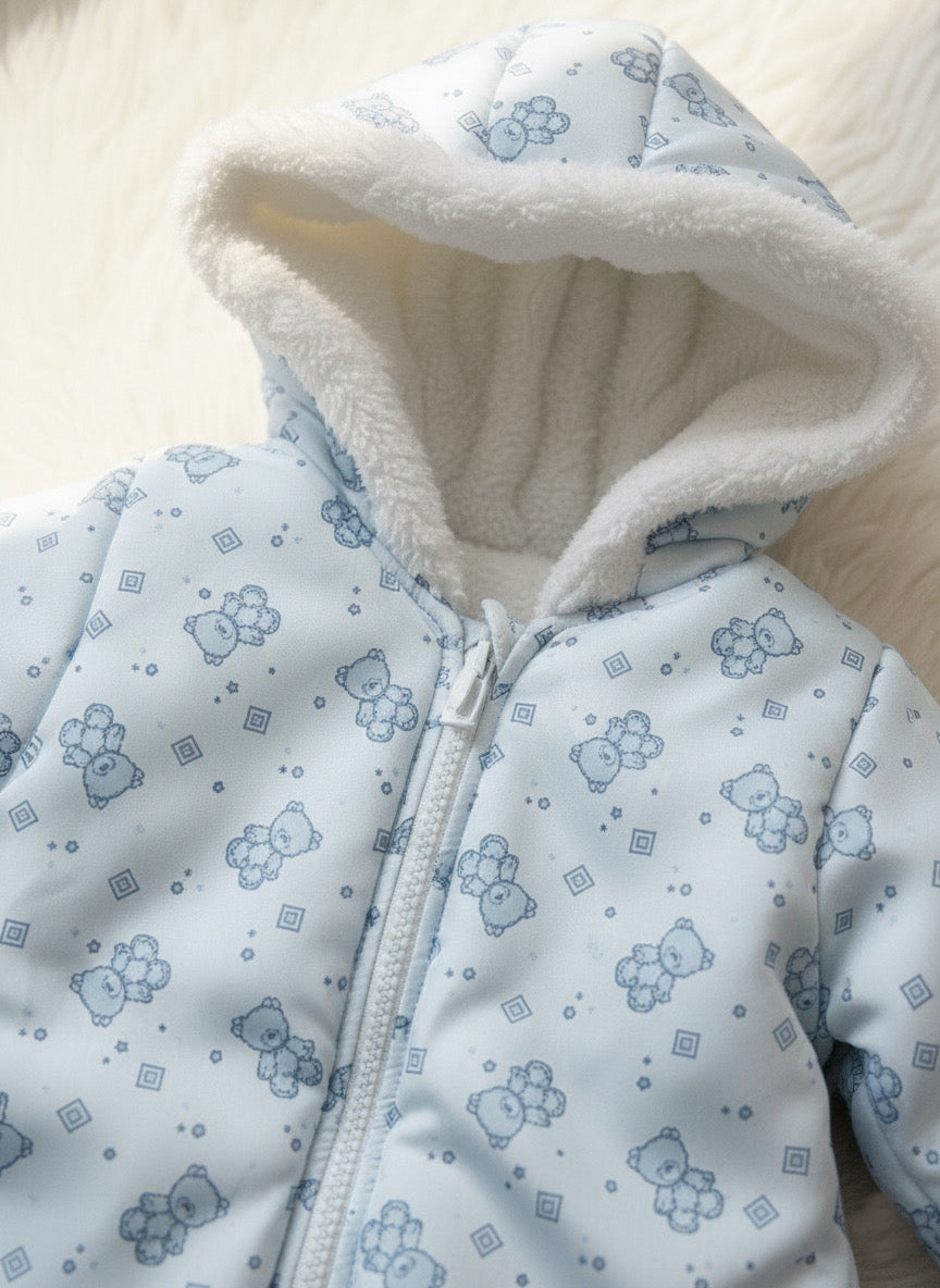 Soft Fleece-Lined Winter Baby Romper with Hood